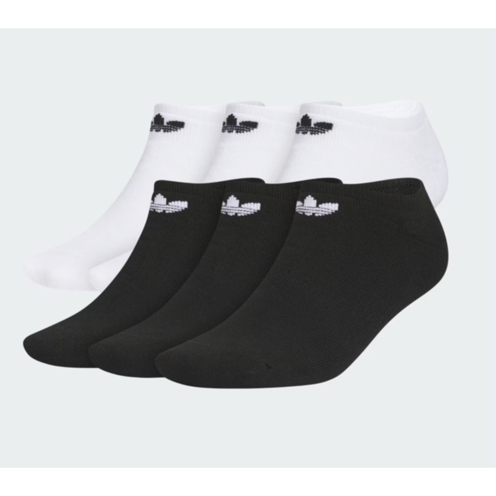 Adidas Originals Trefoil No Show Socks 6 Pack Black / White Size Large New